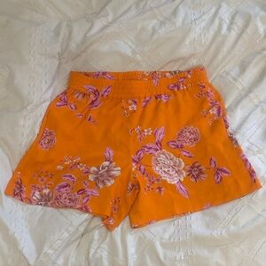 Vince Camuto Orange Floral High Waist Shorts